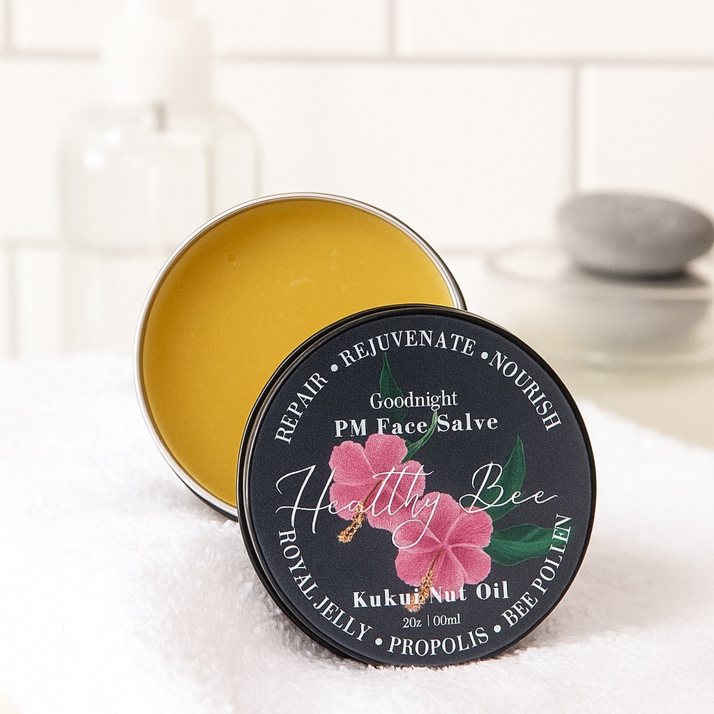 Kukui Nut Oil Facial Salve. 2oz. Honey infused w/ Royal Jelly, Propolis, Pollen